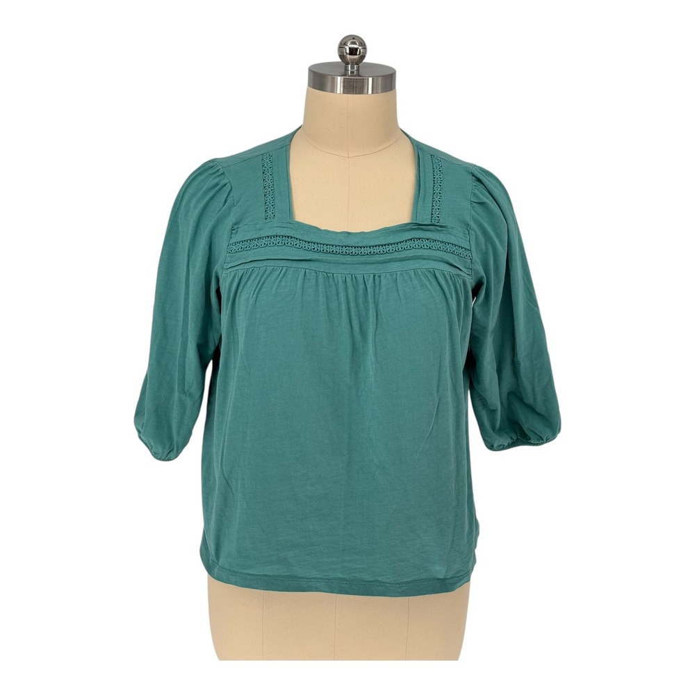 St John's Bay Top Teal Green Crochet Lace Square Neck 100% Cotton XXL
